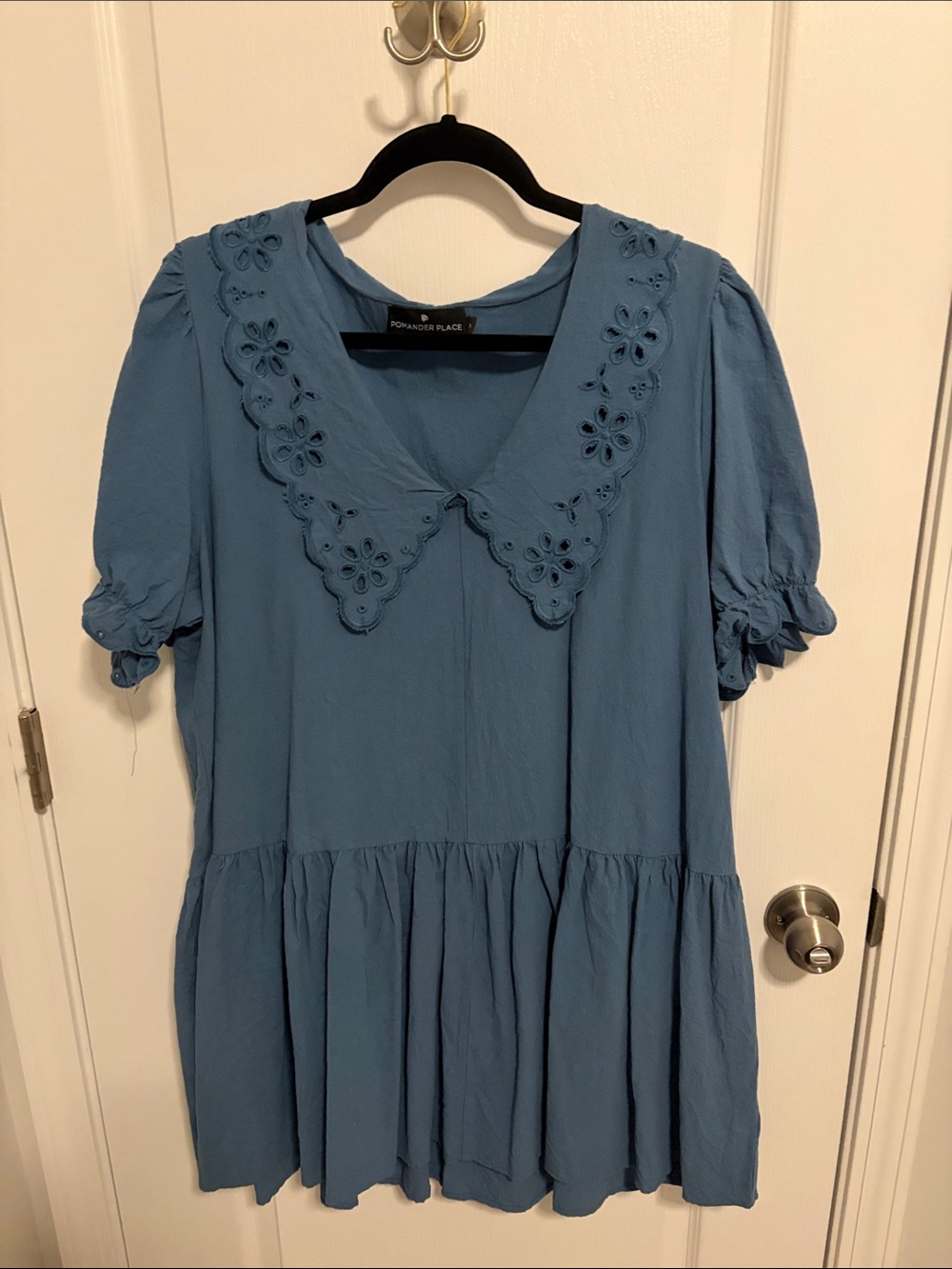 Pomander Place Blue Eyelet Collar Mini Dress